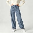 thumbnail image 5 of Luivaraty Jeans for Women Button Zip Waist Jeans Comfy Loose High Waist Drawstring Hem Pleated Pockets Denim Pants , S-XL, 5 of 7