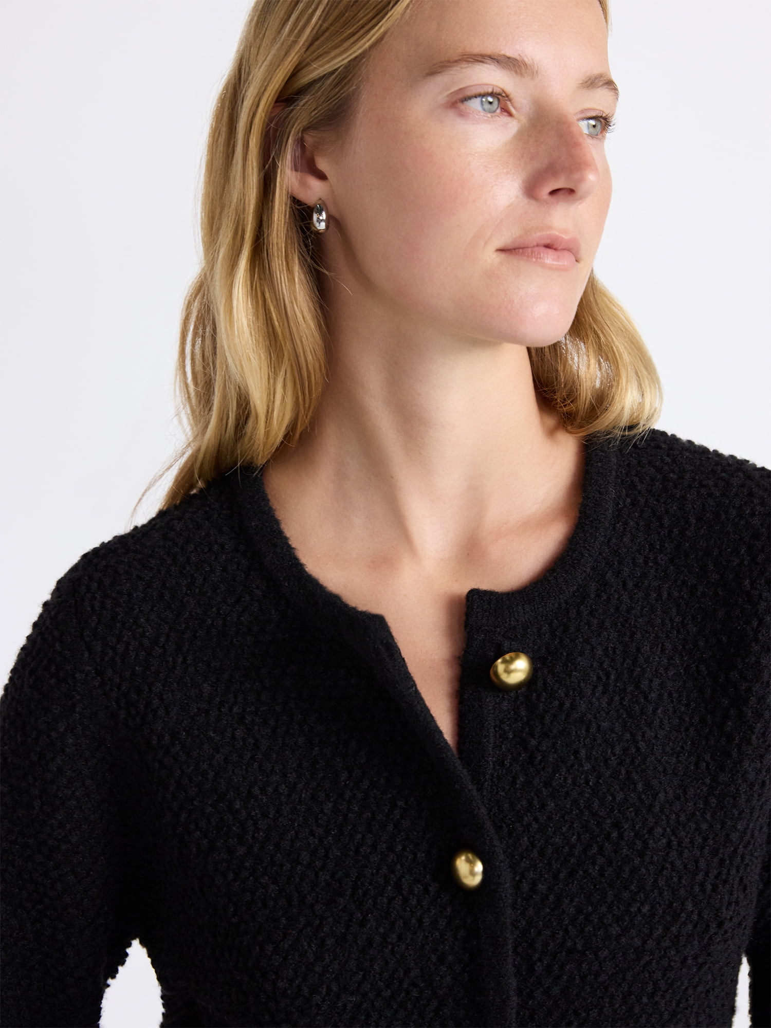 Free Assembly Women's Nubby Cardigan with Welt Pockets, Midweight, Sizes XS-XXL