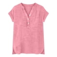 thumbnail image 5 of Blouse for Women Henley V Neck Short Sleeve Casual Loose Fit Solid Textured Gauze Fabric Button Down Summer Beach Cover Up Top, 5 of 5