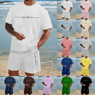 Men's 2 Piece Linen Short Sleeve Shirt & Shorts Set - Casual Summer Beach Vacation Outfits Cotton Linen Matching Sets
