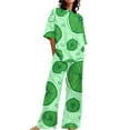 thumbnail image 2 of BWASD Women Pajama Sets 2 Piecee Plus Size Breathable Floral Print Shorts Sleeve Top and Pant Summer Soft Sleepwear Fashion Leisure Loungewear Pjs Outfits (Green L), 2 of 6