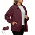 thumbnail image 4 of BRGZLK Rainproof Jacket For Women Waterproof Lightweight Zipper Coat Long Sleeve Hooded Jacket Windbreaker Raincoat with Pocket Includes Storage Bag Wine L, 4 of 5