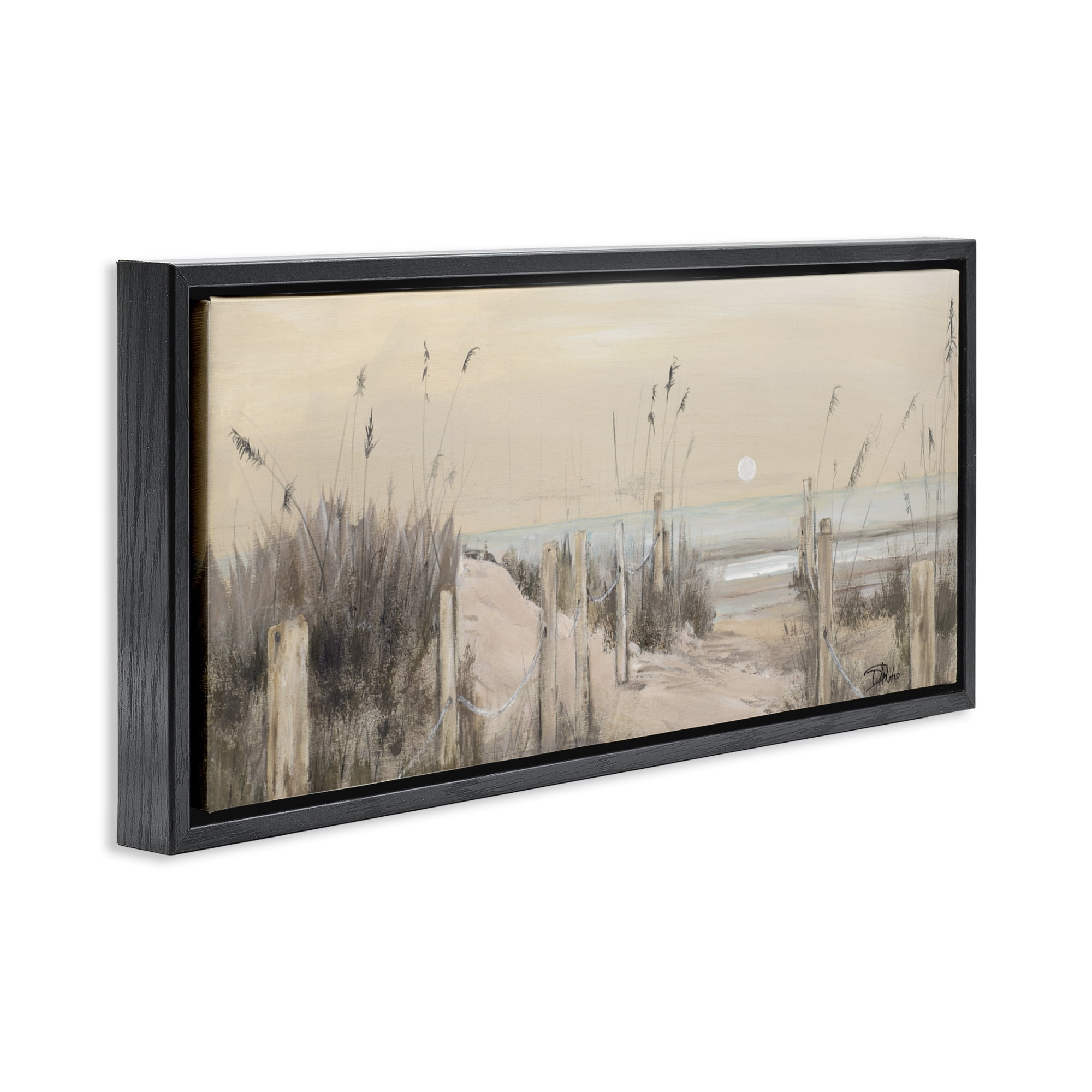 Stupell Industries White Moon Over Ocean Black Framed Floater Canvas Wall Art, design by Patricia Pinto