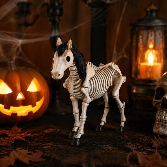 Halloween Skeleton Horse Resin Figurine Desk Decor White 1pc