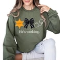 thumbnail image 2 of He’s Working Sheriff Sweatshirt – Funny Deputy Bow Graphic Pullover, Sheriff Wife Wifey Gift, Blue Collar Humor Top, 2 of 7