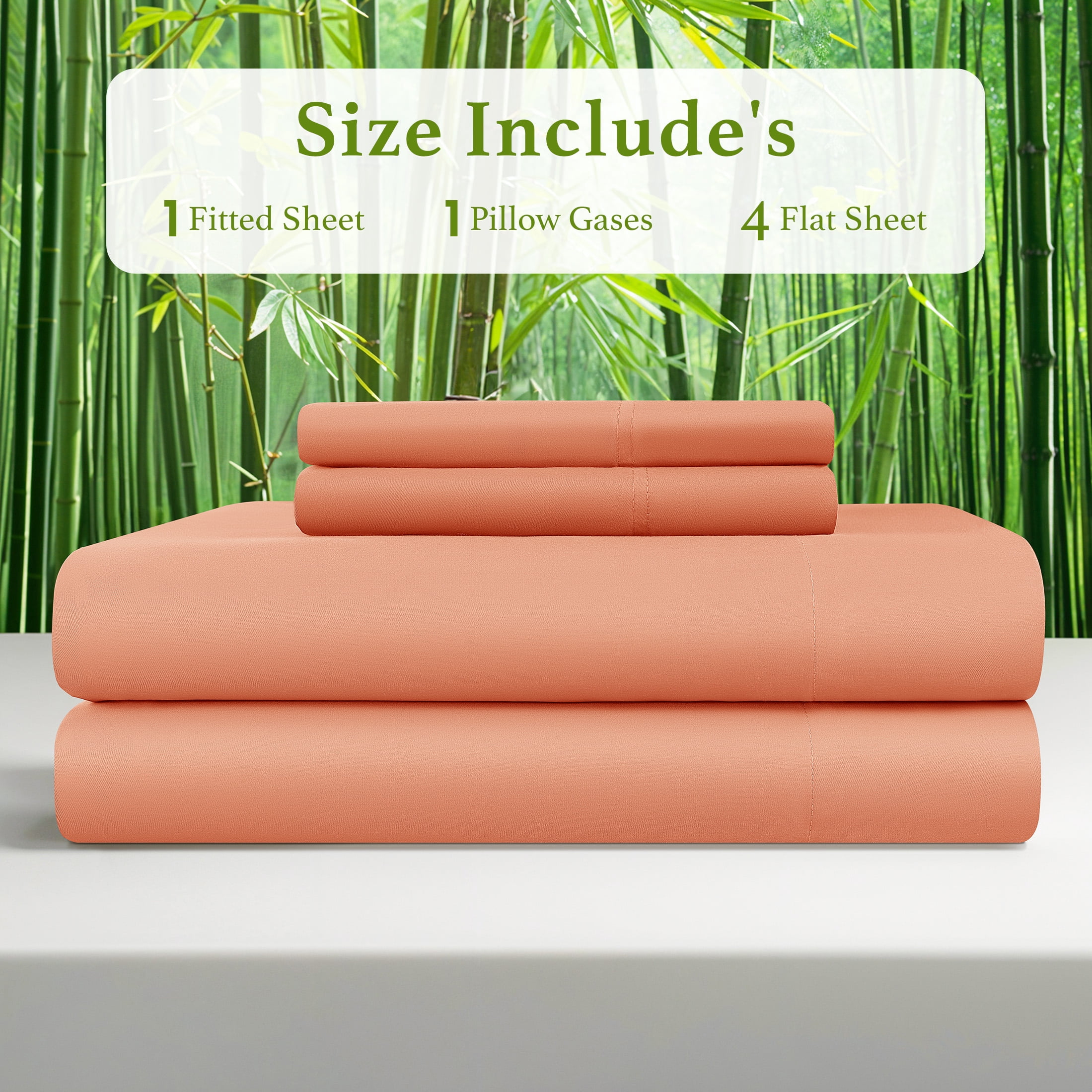 Baauye Cozy Bamboo Sheets Set, 4-Piece California King Sheet Set with 16" Deep Pockets, Soft and Breathable Bed Sheets, Coral