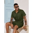 thumbnail image 6 of Colsmile Men's 2-Piece Summer Outfit Set - Textured Quarter-Zip Polo Shirt & Drawstring Shorts, Casual Vacation Summer Set, 6 of 10