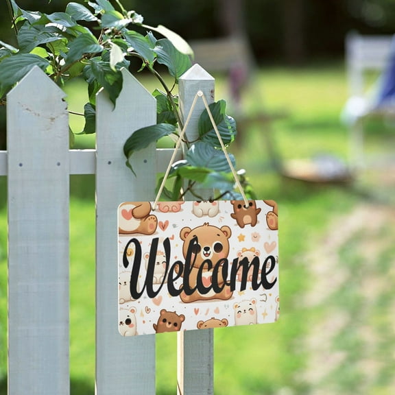 Happy Bears Welcome Sign for Front Door Porch Wreath Door Sign Home Decoration Rustic Farmhouse Style