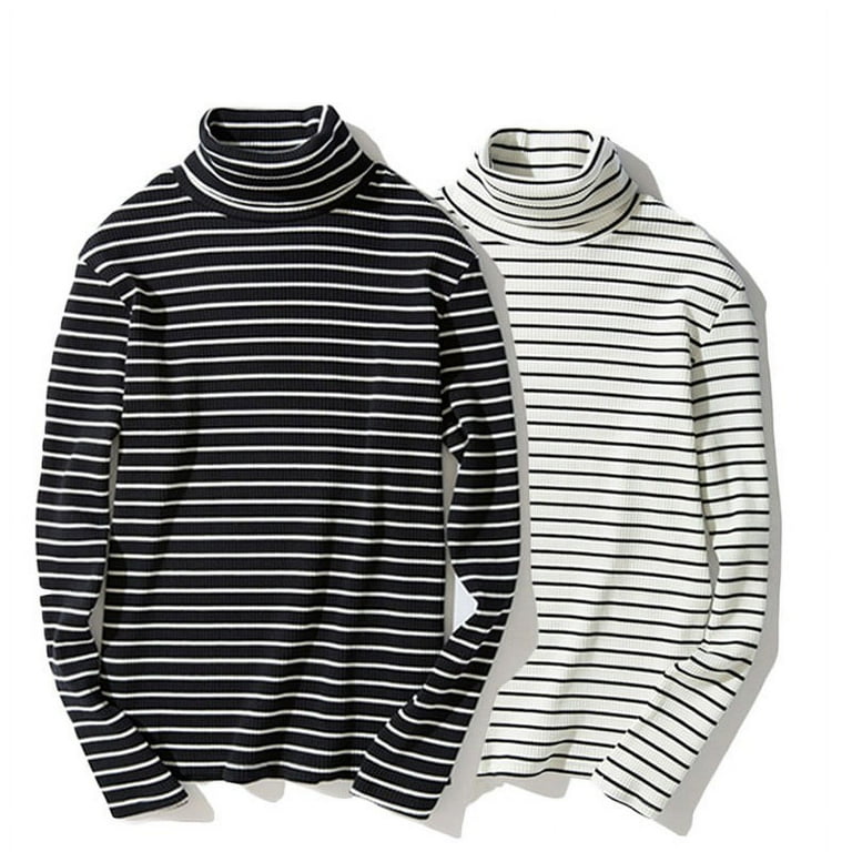 Spring Men s Retro Striped Turtleneck Long Sleeve Pullover T shirt Base Tee Tops Walmart