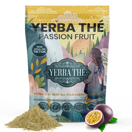 Passion Fruit Flavor Yerba Mate Instant Tea Powder, 35 Servings, All Natural, Easy-to-Mix Herbal Drink