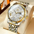 thumbnail image 3 of OLEVS Watches for Men, Mens Watches Quartz Gold Stainless Steel Waterproof Luminous Business Calendar Wrist Watch reloj para hombre White Dial, 3 of 12