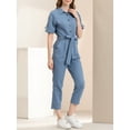 thumbnail image 5 of INSPIRE CHIC Women's Jumpsuit Short Sleeve Collared Button Down Tie Waist Cotton Cargo Jumpsuit S Blue, 5 of 7