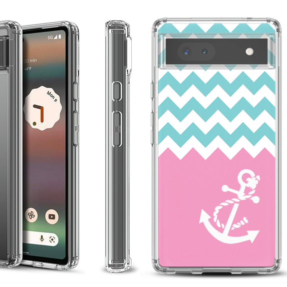 Shockproof Bumper Phone Case for Google Pixel 6a, by OneToughShield ® - Chevron/Anchor