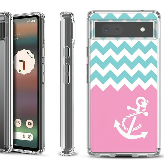 Shockproof Bumper Phone Case for Google Pixel 6a, by OneToughShield - Chevron/Anchor