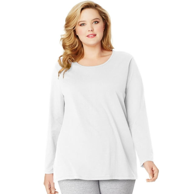 Just My Size T-Shirt à Manches Longues Col Rond pour Femmes, 2X, Blanc