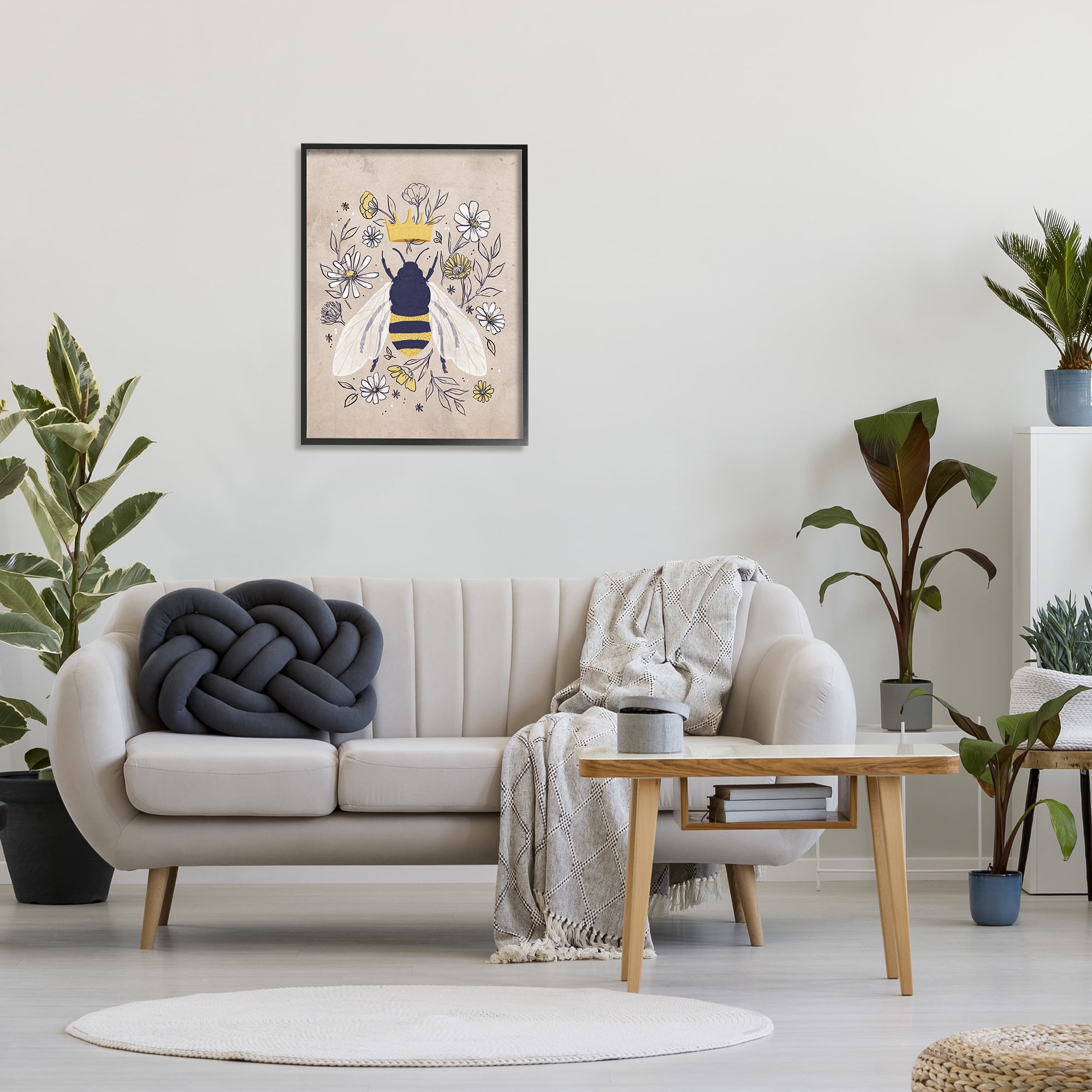 Stupell Industries Queen Bee with Crown Yellow White Daisy Florals, 24 x 30, Designed by Loni Harris