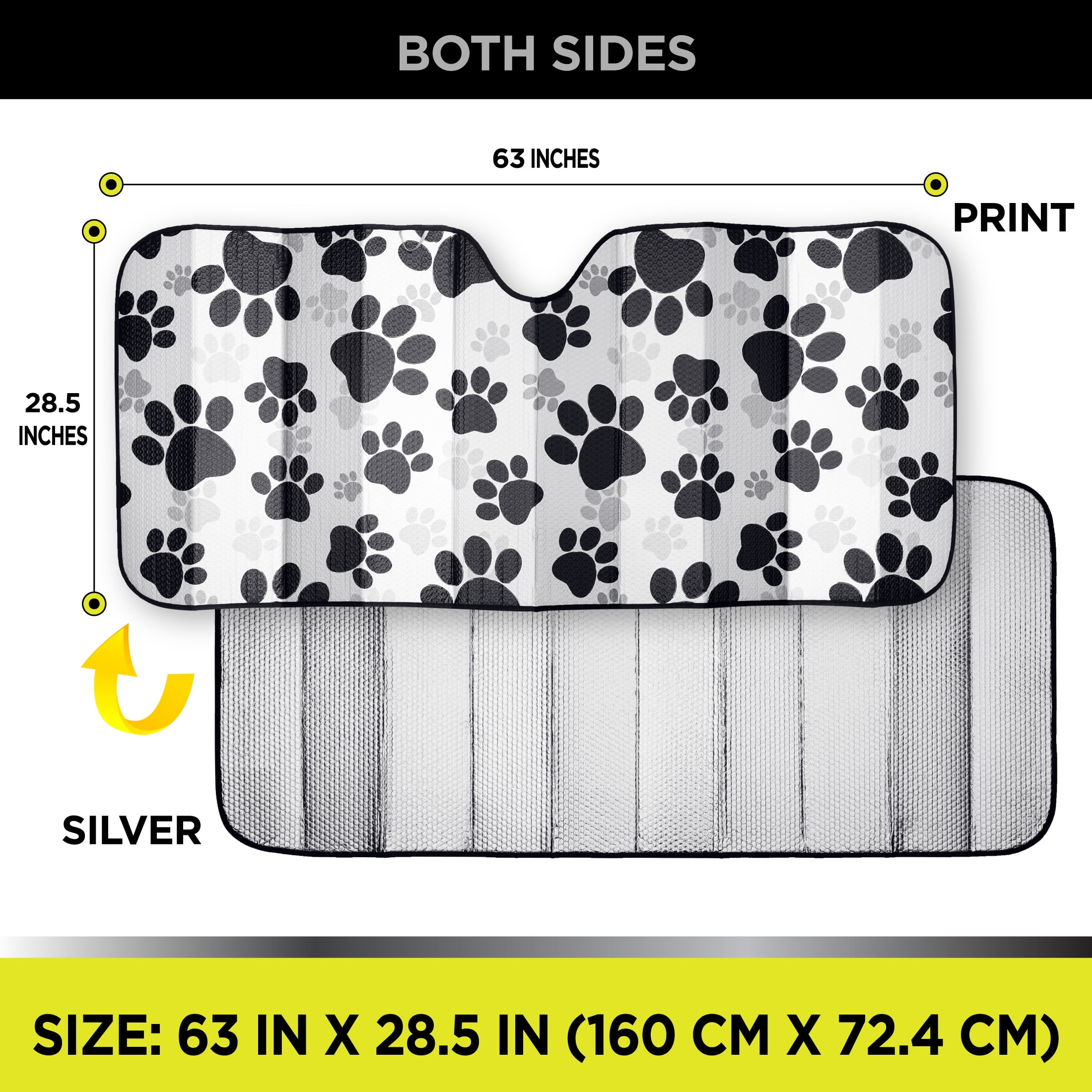 Auto Drive Paw Print Accordion Sunshade Universal Size 1 pack, 63'' x 28.5''