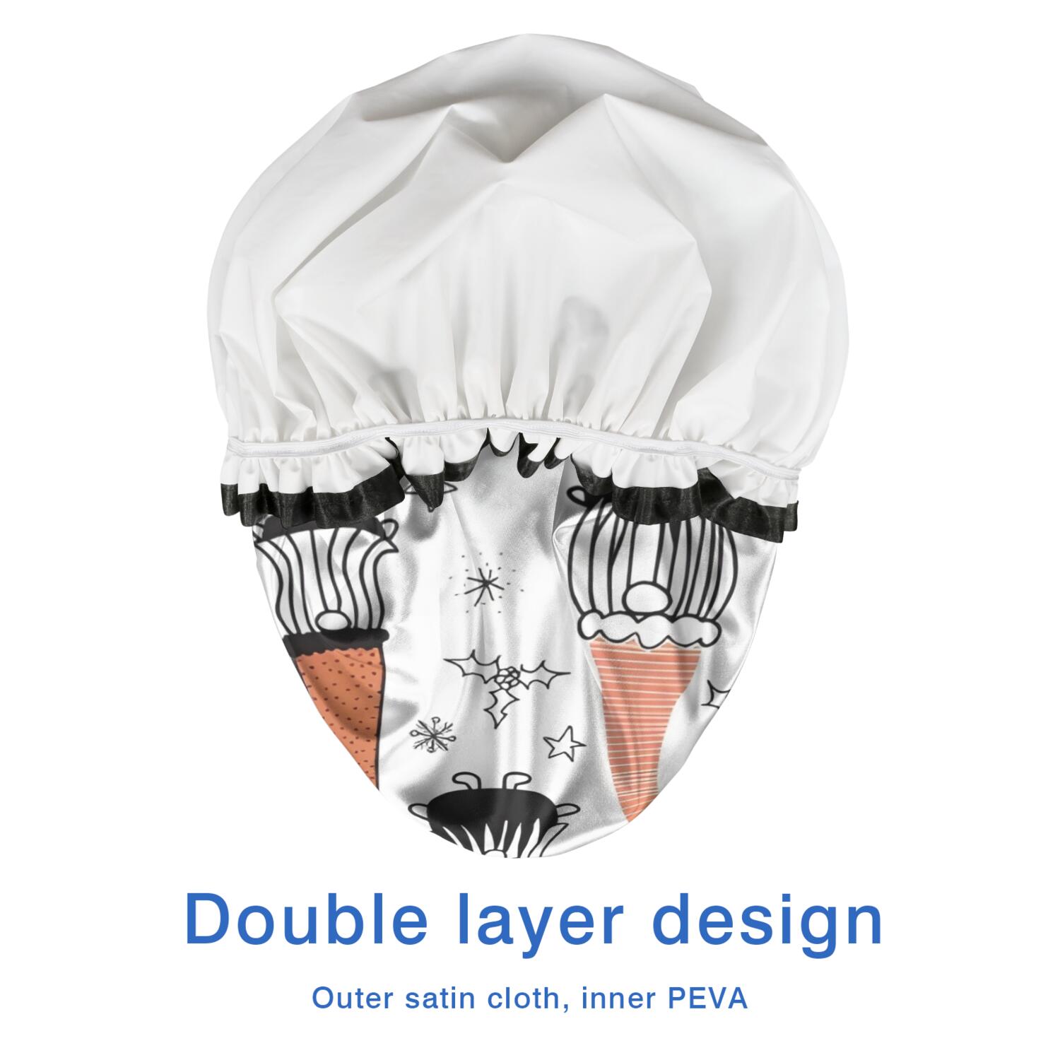 Shower Caps,White Christmas Gnome and Snowflake Pattern Waterproof Shower Cap for Women 4 Pieces,Double Reusable Hair Cover for Shower PEVA Elastic Stretch Hem