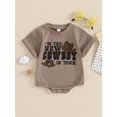 thumbnail image 2 of CIYCuIT Baby Boys Girls Western T-shirt Romper Short Sleeve Letter Hat Print Jumpsuit Newborn Infant Casual Crew Neck Summer Bodysuit 3M 6M 12M 18M, 2 of 9