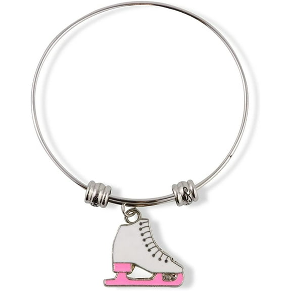 Emerald Park Jewelry Pink and White Figure Skate Fancy Charm Bangle