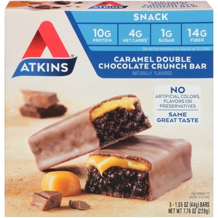 Atkins Caramel Double Chocolate Crunch Bar, 1.55oz, 5-pack (Snack