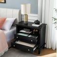 thumbnail image 7 of UHOMEPRO Wood Nightstand with Charging Station & Power Outlets, Modern Bedside Table with 2 Drawers & Open Shelf, Solid Wood Legs Fluted Design Night Stands for Bedroom, Living Room, Black, 7 of 7