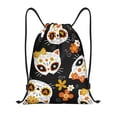 thumbnail image 1 of Xecao Cat Skulls and Flowers Pattern Sports Drawstring Backpack - String Swim Gym Bag with Wet Proof Pocket for Women&Men-Small, 1 of 6