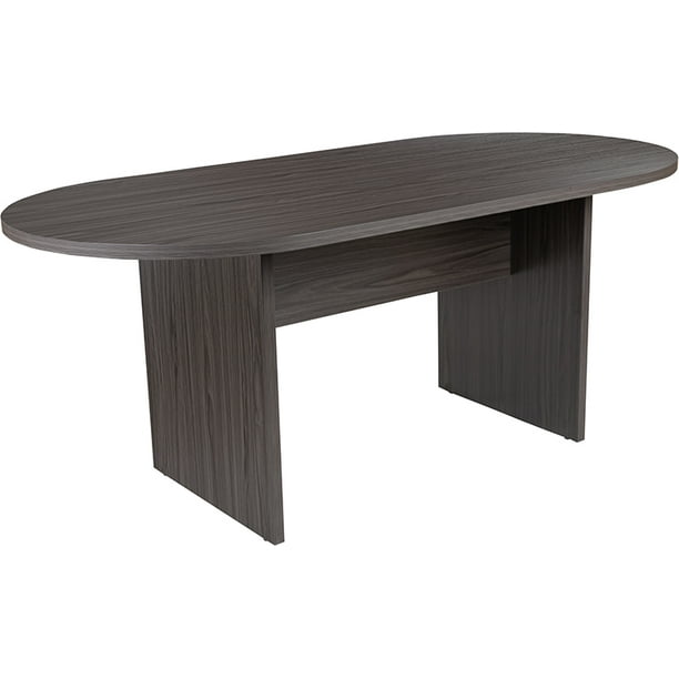 Oval Conference Table In Rustic Gray, 6 Foot Long Coffee Table