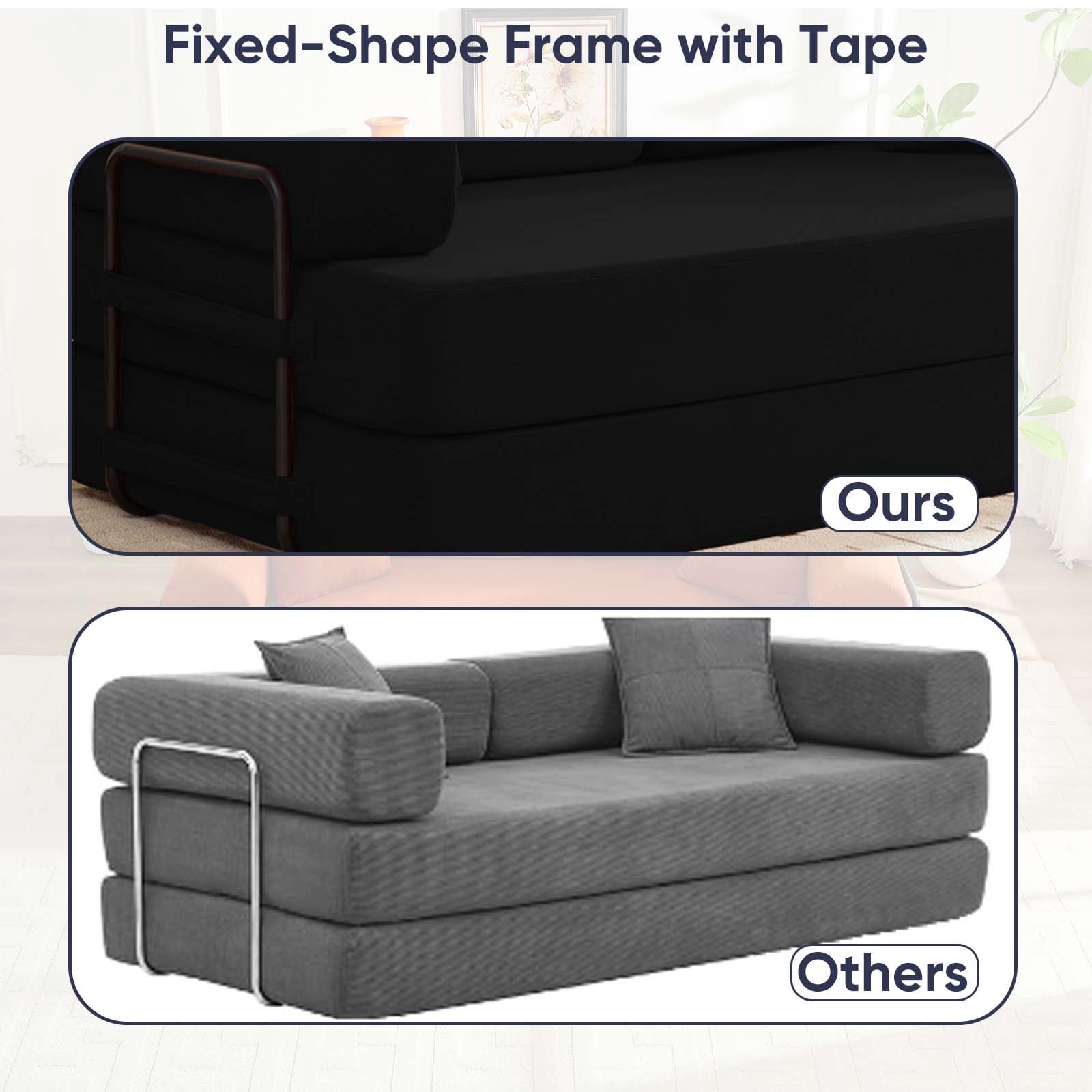 ZAFLY Folding Sofa Bed | Convertible Futon Sleeper Couch | Modern Floor Mattress | Corduroy Sofas and Couches for Living Room - Black