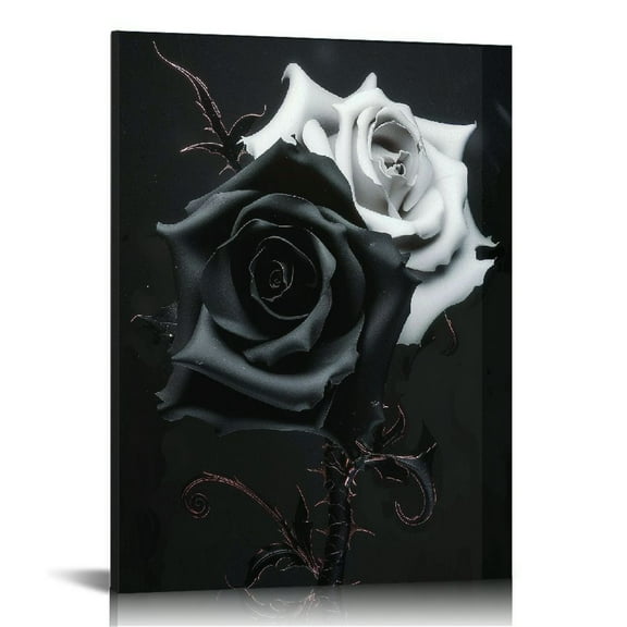 ARISTURING Vintage Rose Canvas Wall Art, Retro Black And White Rose Flower Painting Picture Print, Modern Rustic Floral Artwork Wall Decor Poster for Living Room Bedroom Bathroom 12x16 in