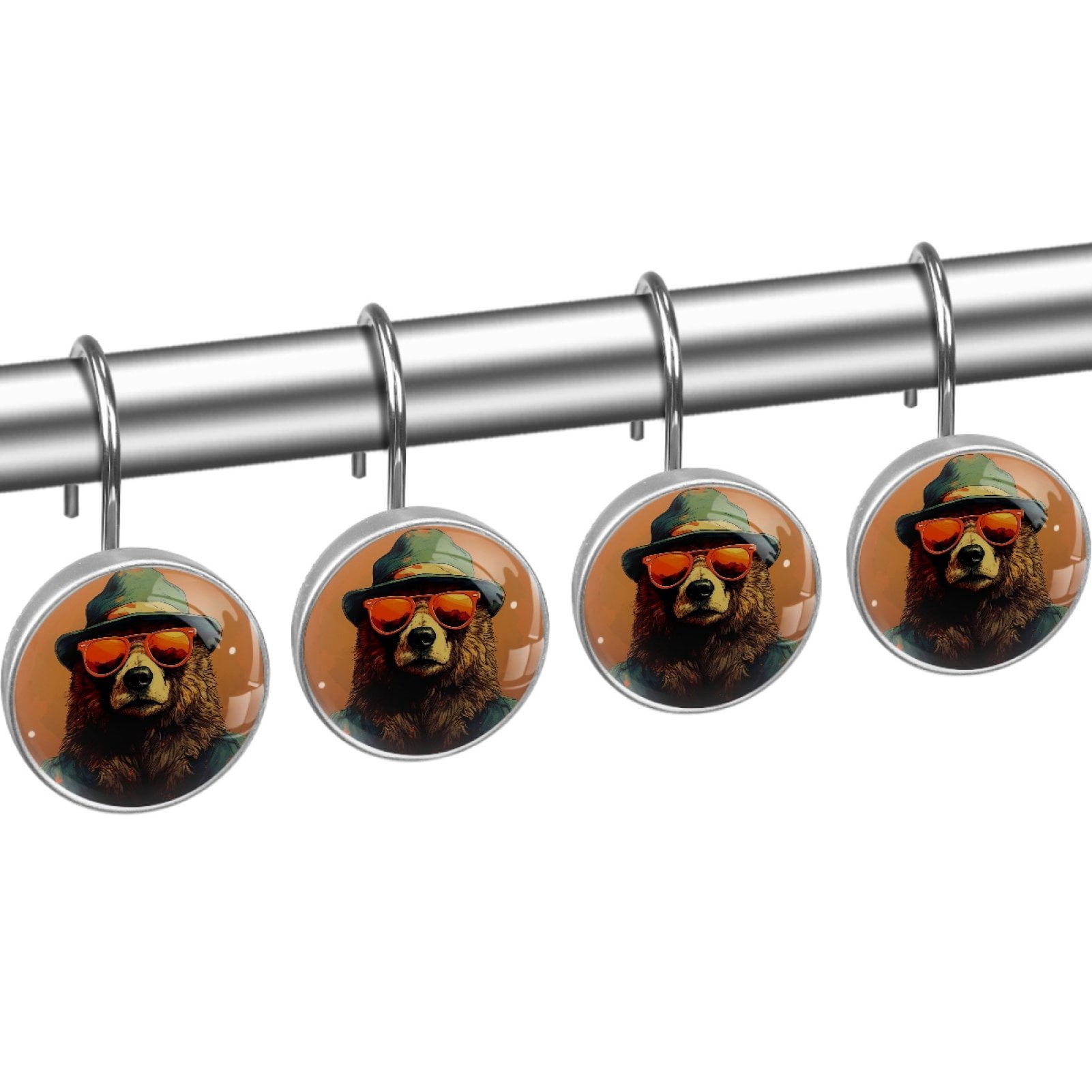 HemaKayy 12 Pcs Decorative Shower Curtain Hooks - Stainless Steel Rings for Bathroom Decor - Easy Glide & Secure Hold - Perfect Decoration for Bathroom Shower Rods - Animal Bear