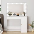 thumbnail image 4 of HOMEFORT Vanity Desk with Large HD Mirrors and Lights, Makeup Dressing Table with Outlet, Vanity Station with 3 Color Lighting, Adjustable Brightness, Big Drawer and Cabinet for Women Bedroom, White, 4 of 8