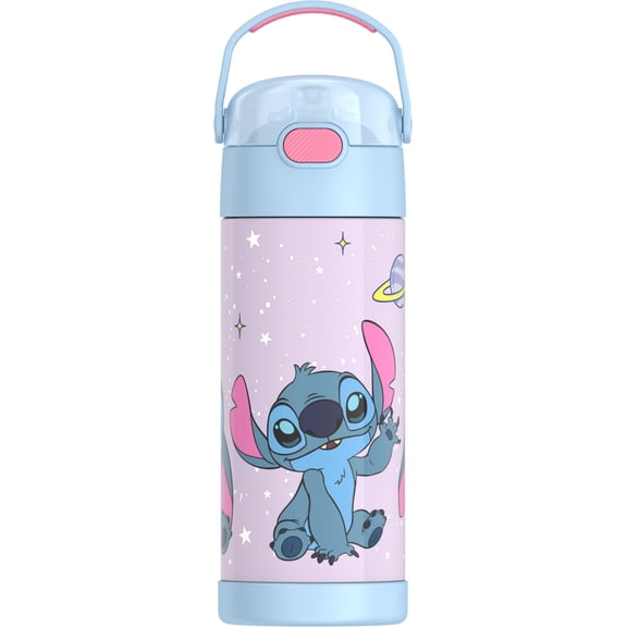 Thermos Kids Stainless Steel Funtainer Water Bottle with Straw, Dishwasher Safe, Leak Proof, Stitch, 14 Fluid Ounces