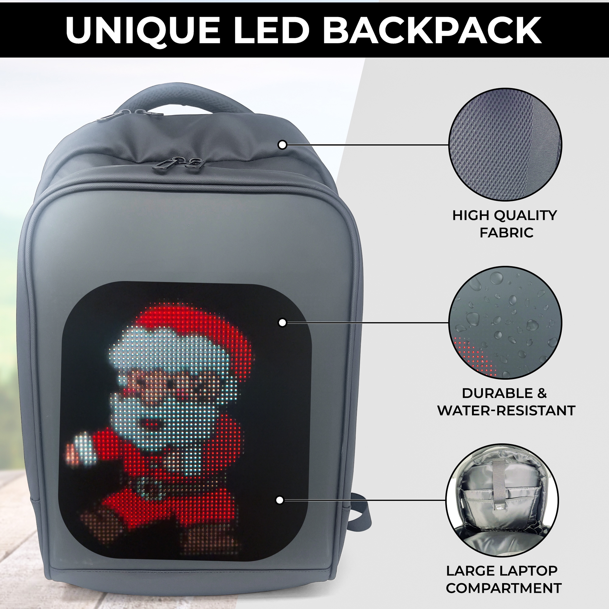 VOLTEFY Led Backpack with Programmable Screen,Motorcycle Backpack with LED Screen, Laptop Backpack, College Backpack, Work Backpack for Men,  LED bags, Flight approved Carry-on backpack
