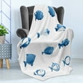 thumbnail image 4 of Fish Soft Flannel Fleece Throw Blanket, Array of Fish Silhouettes Marine Life Sea Ocean Related Images Pattern Fish Bones, Cozy Plush for Indoor and Outdoor Use, 60" x 80", Blue White, by Ambesonne, 4 of 5