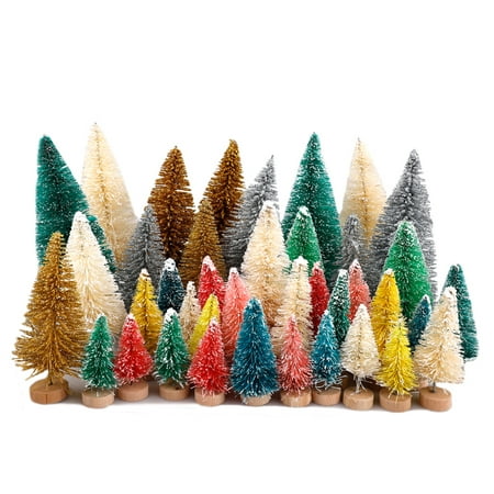 Sanwood Mini Christmas Trees Set,Mini Christmas Trees Set Snowy Pine Xmas Party Ornament Holiday Gift Decoration