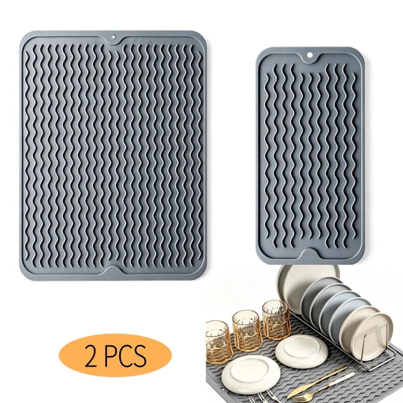 WLGJL Silicone Dish Drying Mat for Multiple Usage, Easy clean, Eco-friendly, Heat-resistant Silicone Mat for Kitchen Counter or Sink, Refrigerator or drawer liner, Large12*16" Small 6*12",2pack