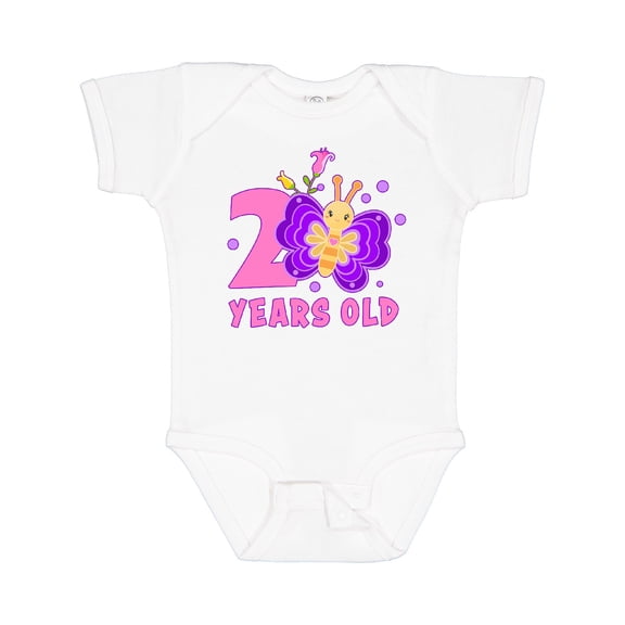 Inktastic 2 years old with Butterfly and Flowers Girls Baby Bodysuit