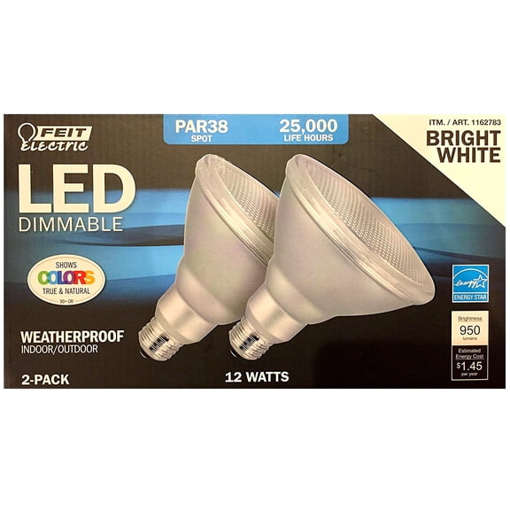 Feit Electric LED Spotlight Par38 Dimmable 2Pk Bright White Indoor/Outdoor