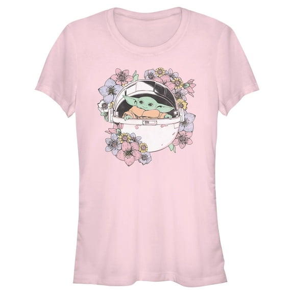 Junior's Star Wars: The Mandalorian The Child Floral Bassinet Graphic Tee Light Pink Medium