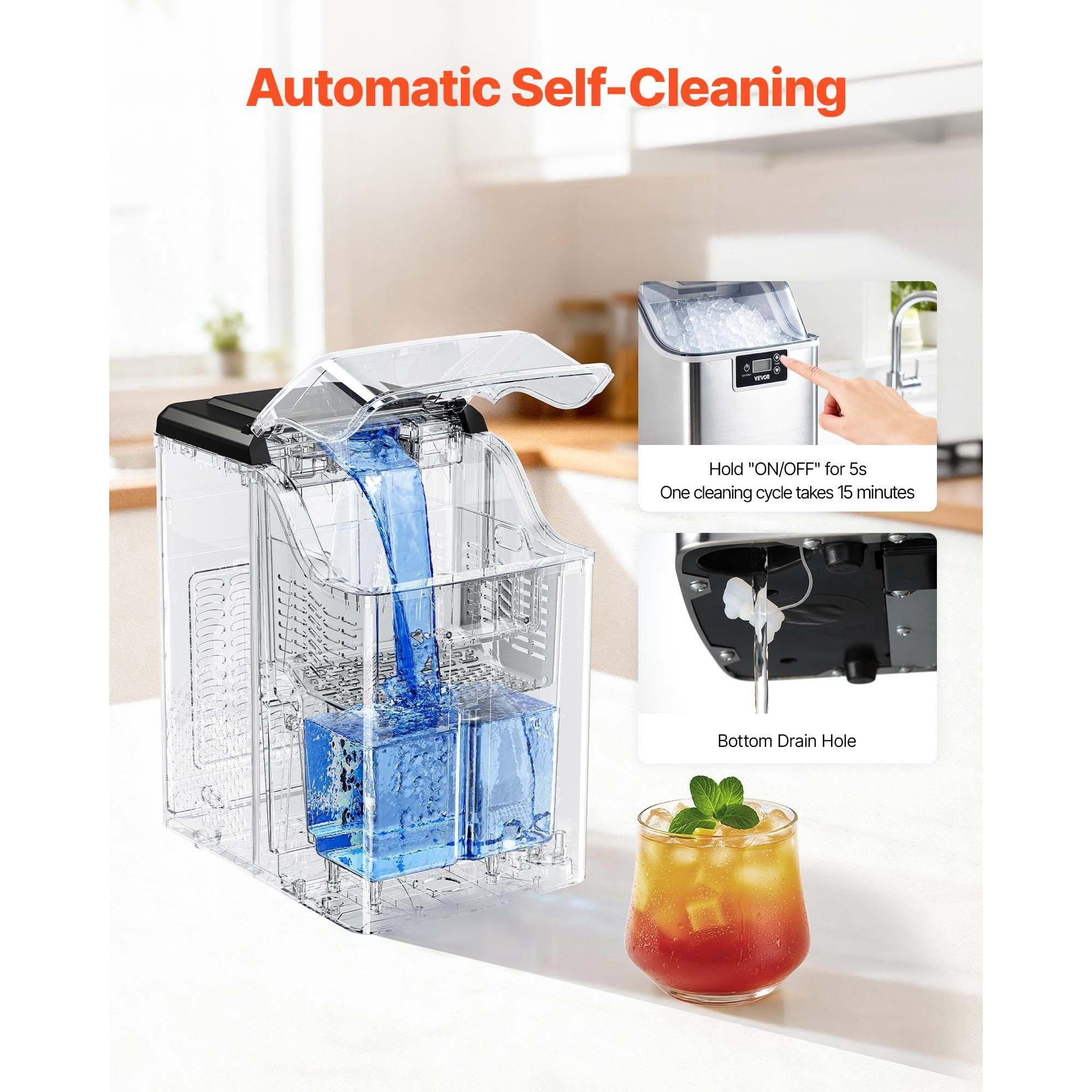 Countertop Nugget Ice Maker, 44 lbs/24H Portable Ice Machine with Self-Cleaning, 4 lbs Ice Storage Basket, Stainless Steel Quiet Ice Maker <55dB for Home Kitchen Office Bar Party