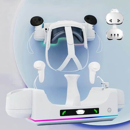 VR Charging Station For Meta Quests 3s, Fast Charging Dock With LED Indicator, Wall Mount Quest 3s Charging Stand For VR Headset And Touch Controller