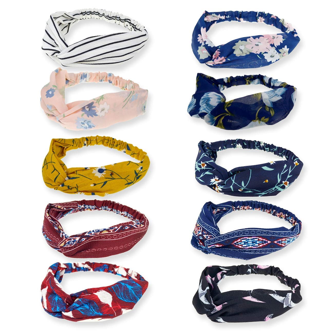 10 Pack Boho Headbands for Women Flower Printing Twisted Knot Elastic Headbands Women Hair Band Accessories