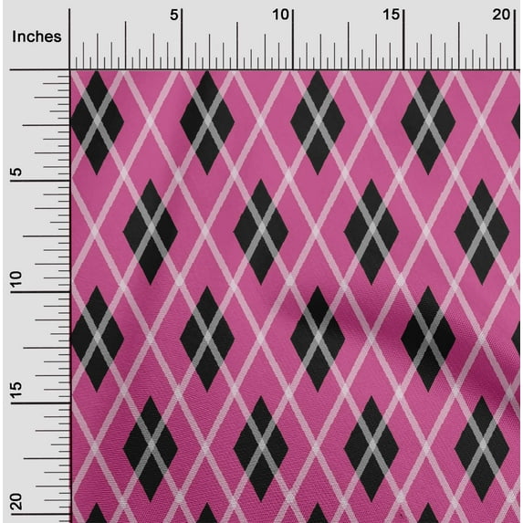 oneOone Georgette Viscose Pink Fabric Argyle Check Print Fabric By The Yard 42 Inches Wide