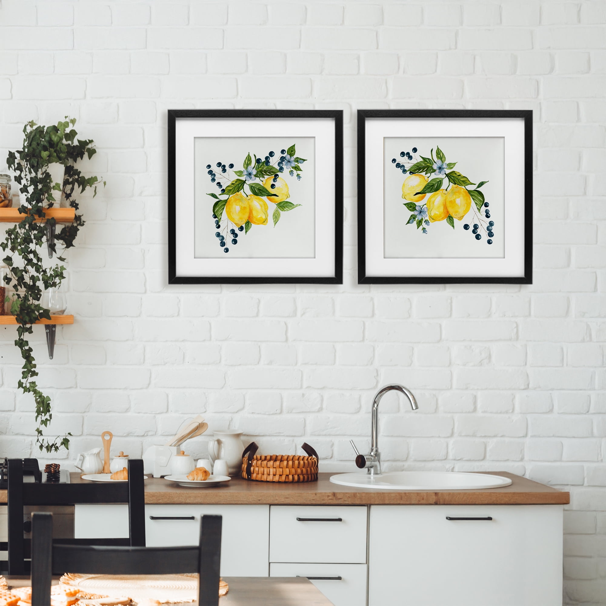 Stupell Industries Citrus & Berries Cluster 2 Piece Black Framed Print Under Glass Set, design by Livi Finn