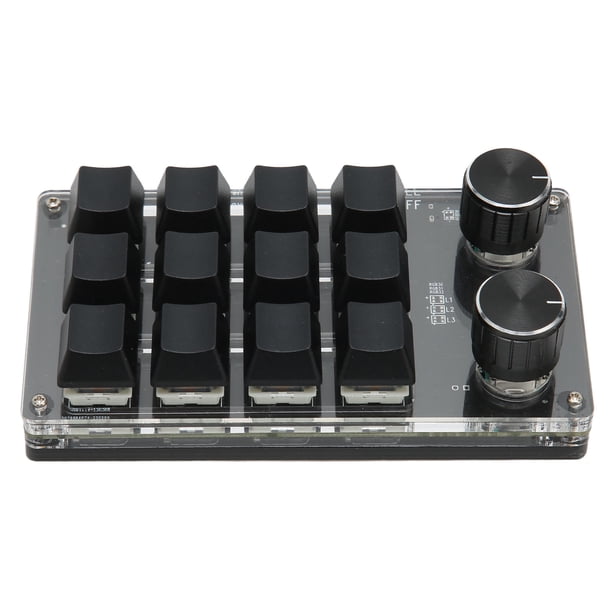 Mini teclado mecánico de una mano con cable USB, programable, con macro, 12 teclas, 2 perillas, interruptor azul claro RGB, universal para PC