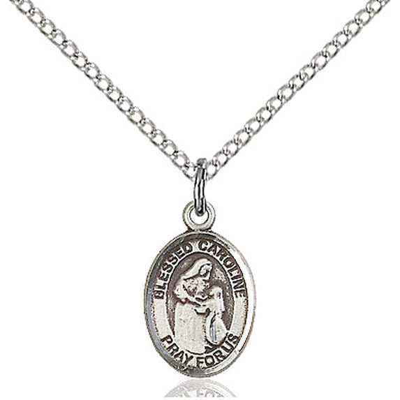 Sterling Silver Blessed Caroline Gerhardinger Pendant 1/2 x 1/4 inches with Sterling Silver Lite Curb Chain