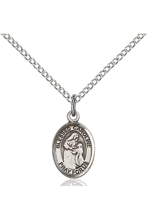 Sterling Silver Blessed Caroline Gerhardinger Pendant 1/2 x 1/4 inches with Sterling Silver Lite Curb Chain