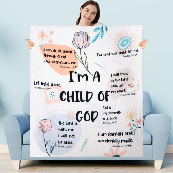 Christian Gifts for Women Faith I Am a Child of God Christian Blanket Warm Flannel Religious Blanket Gifts for Women Bible Verse Blanket for Kids Teens Adults Birthday Couch Travel 50x60 inch