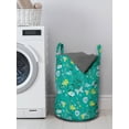 thumbnail image 3 of Floral Laundry Bag, Botanical Pattern Colorful Meadow Flowers and Flying Butterflies, Basket with Handles Drawstring Closure for Laundromats, 13" x 19", Dark Seafoam and Multicolor, by Ambesonne, 3 of 4